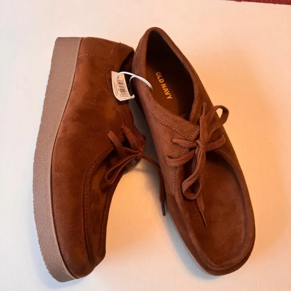 Old Navy Derby Chukka Style Hazelnut Suede Shoes Lace Up Ankle Boots Sz 9 NWT